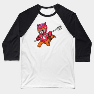 Cartoon Red panda playing Lacrosse Baseball T-Shirt